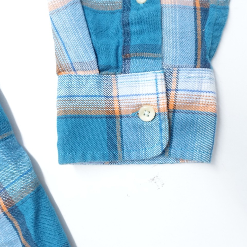 Old Navy Shirt Men's Medium Blue Plaid Pockets Long Sleeve Slim Fit