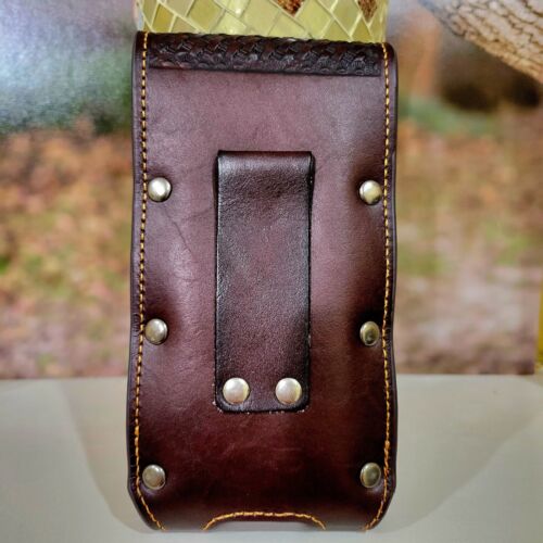 Praying Cowboy Western Phone Holster Genuine Leather Over The Belt Phone Case - Picture 2 of 8