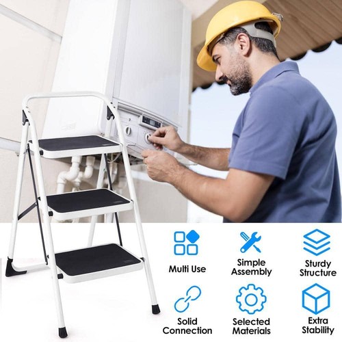 FORCLOVER Folding Ladder Stool 3-Step 9' Handgrip Anti-Slip Platform Reach Iron - 第 6/11 張圖片