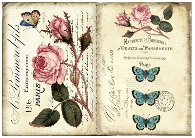 Reispapier-Motiv Strohseide-Decoupage-Vintage-Rose-Schmetterling-200368