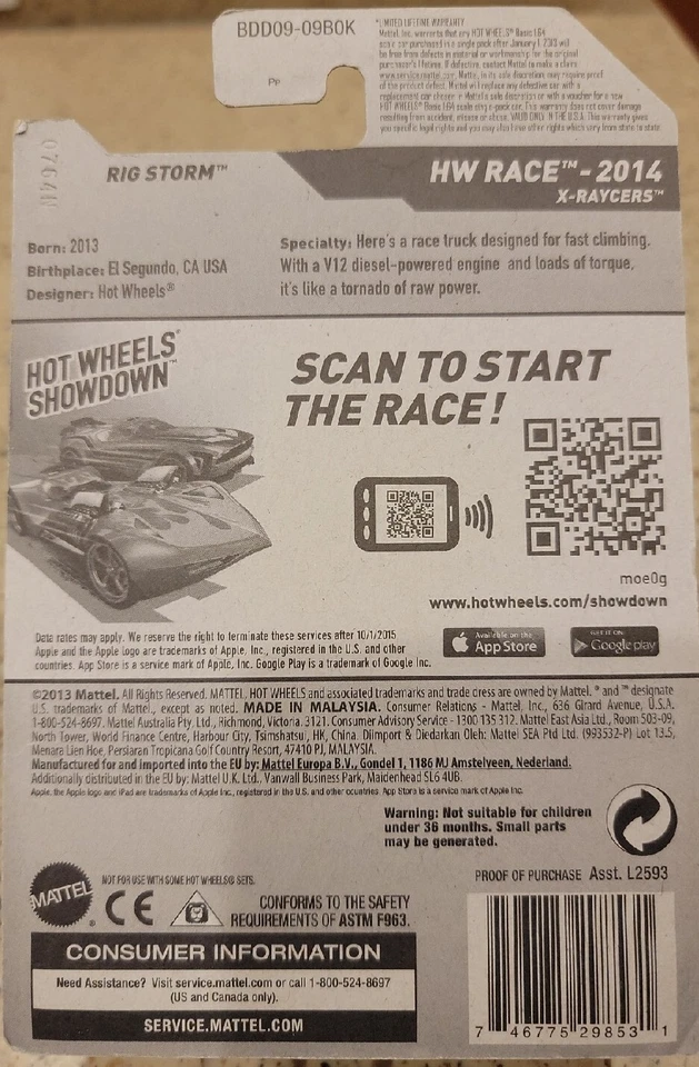 2014 Hot Wheels #175 HW Race X-Racers RIG STORM Red Variant/Black OH5 Spoke L30 - Image 4 of 4