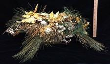 Christmas Centerpiece Artificial Pine Cones Boughs Gold Poinsettia 25" Basket