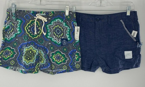 Old Navy Shorts Drawstring Adjustable Geometric Linen Denim Girl 16 Lot of 2