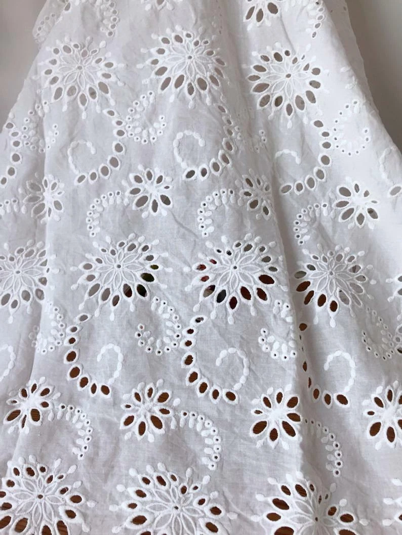 53 Wide Cotton Fabric Off-white Fabric Eyelet Cotton Lace Fabric By the  Yard