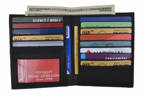 Herren-Geldbörse aus echtem Leder mit Doppelfaltung schmal Hipster Rindsleder Kreditkarte und Ausweis Neu - Bild 1 von 8