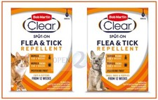 Bob Martin Clear Spot On Tick & Flea Repellent Dog Puppy Cat Kitten - 1 Pipette