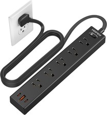 Flat Plug Power Strip, 6 Ft Ultra Thin Extension Cord, Surge 6 Ft, Black