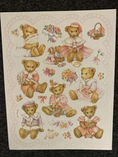 Vintage Fancy Teddy Bears Sticker Sheet Scrapbook Planner Craft Stickers