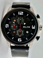 Elite Herren Armband Uhr Chronograph Datum  Schwarz im Flieger Design NEU*