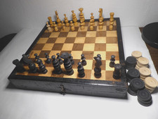 antik Schachspiel im Spielekasten 36 x 36 cm Holz Backgammon Mühle  1567 g