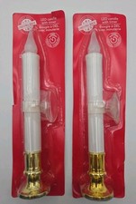 Lot of 2 Christmas House LED Window Candles w/ Timer White Gold Base Holiday...