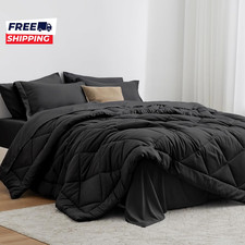 Full Comforter Set Black 7 Pieces Full Bed in a Bag All Season Bedding Sets