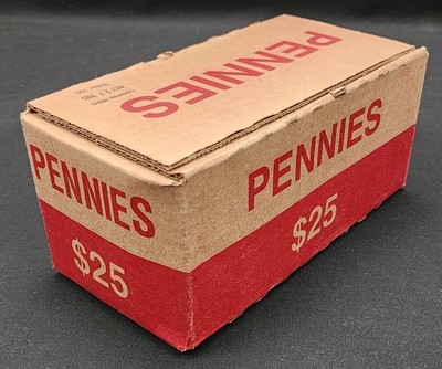 Unopened $25 Bank Box of Pennies 50 SEALED ROLLS Loomis Coin
