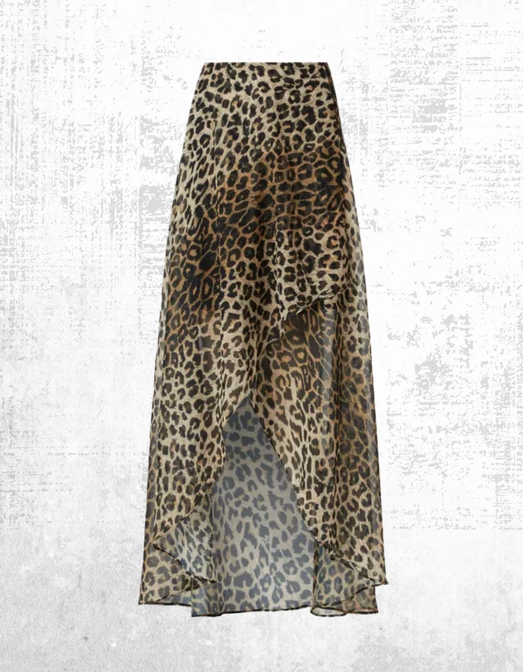 Women’s ALLSAINTS Skirt Slvina Scatter Skirt Animal Print Asymmetric Ruffled Hem - Image 4 of 4