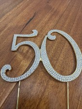 Gold Tone Numbers Rhinestone Birthday Party Cake Topper 50 - 4.5"