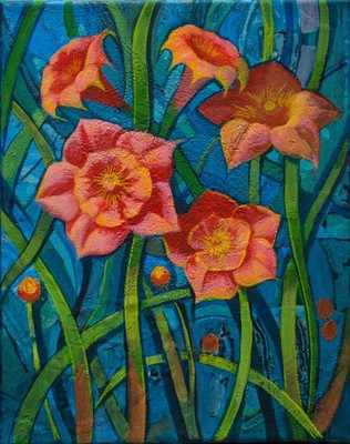 Modernes Ölgemälde ''Nachtzeit'', Acryl, Leinwand, Bild 30x24 cm, 44x38cm