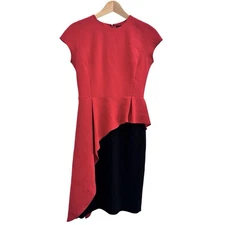 Rickie Freeman Teri John Colorblock Asymmetric Peplum Sheath Dress Red Black 4