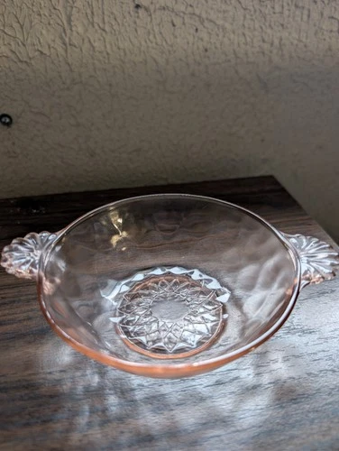 Anchor Hocking Pink Depression Glass Optic Handled Dessert Bowls 5 7/8" Set of 6