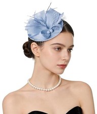 Fascinator Hat Tea Party Mesh Feathers on a Headband and a Clip Light Blue