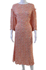 Faithfull The Brand Women Maxi Dress Orange Floral 3/4 Sleeve Rayon Size 10