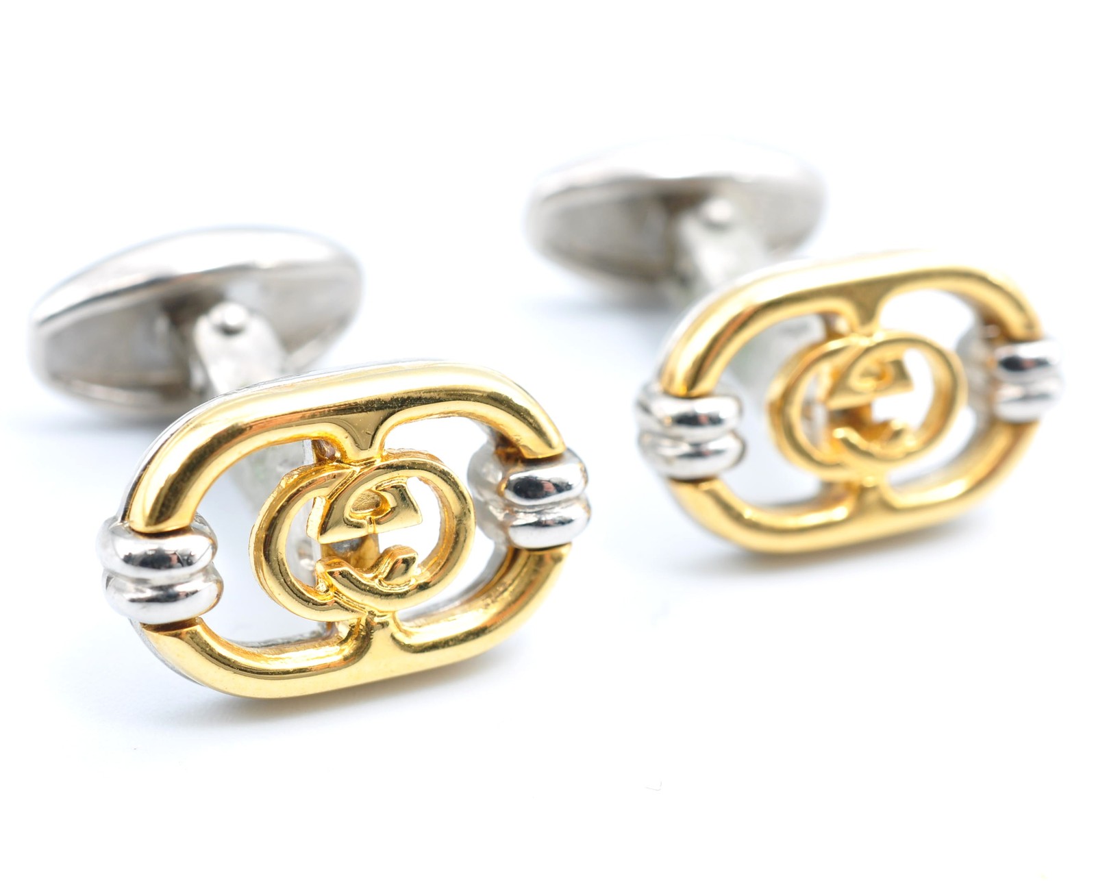 GUCCI Interlocking Cufflinks Gold Silver Logo Men… - image 1