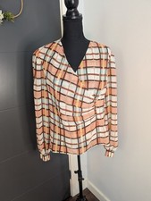 The Cabi Whist Blouse Style 6295 Long-Sleeve Crossover Wrap-Style Plaid Top - M
