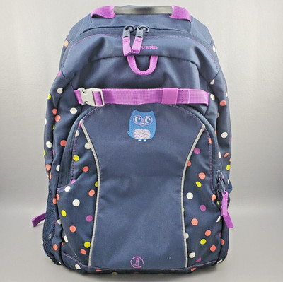 Lands' End Kids Owl Backpack Navy Polka Dot Bag Purple Straps
