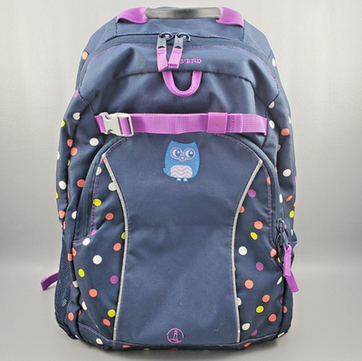 Lands' End Kids Owl Backpack Navy Polka Dot Bag Purple Straps