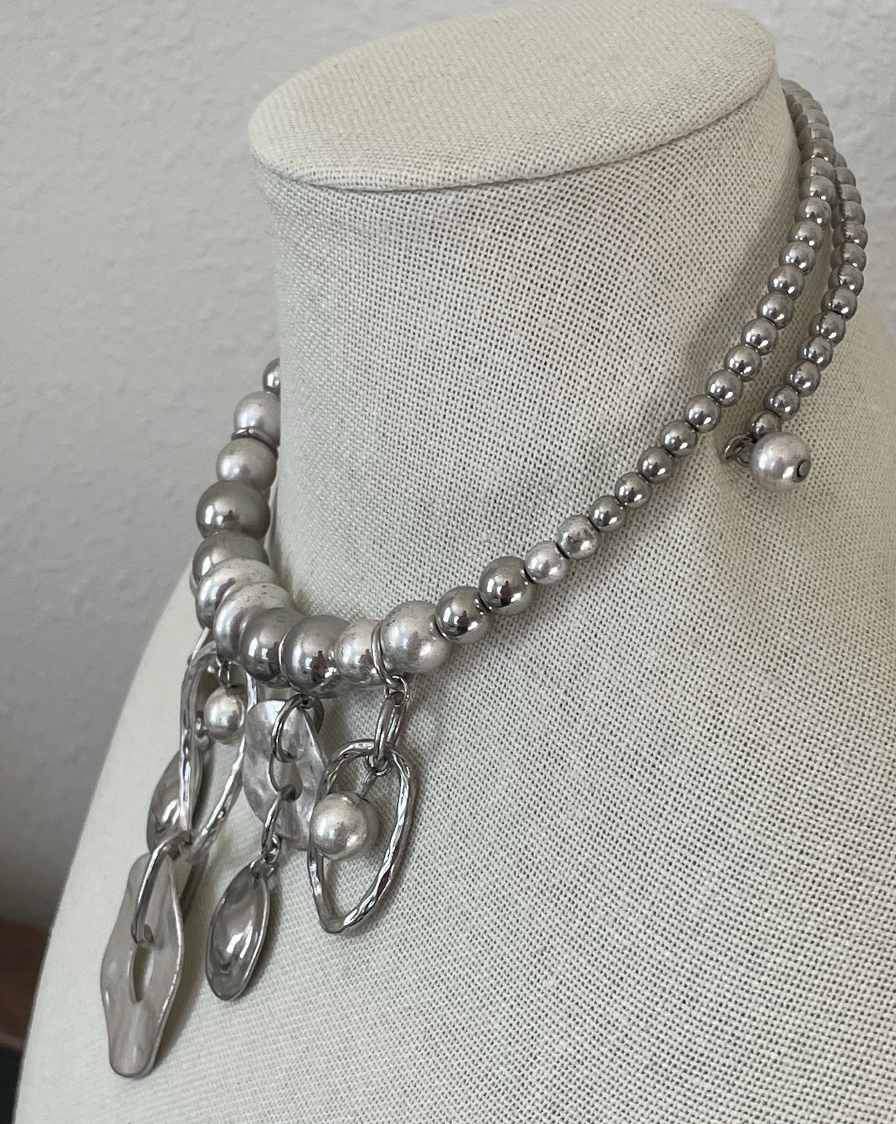 Silvertone Statement Memory Wire Bib Necklace For… - image 3