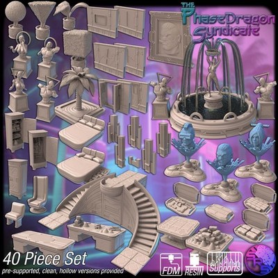 Cyberpunk Mansion Terrain Set - 3D Printed Fantasy RPG Scenery for 28-32mm Games