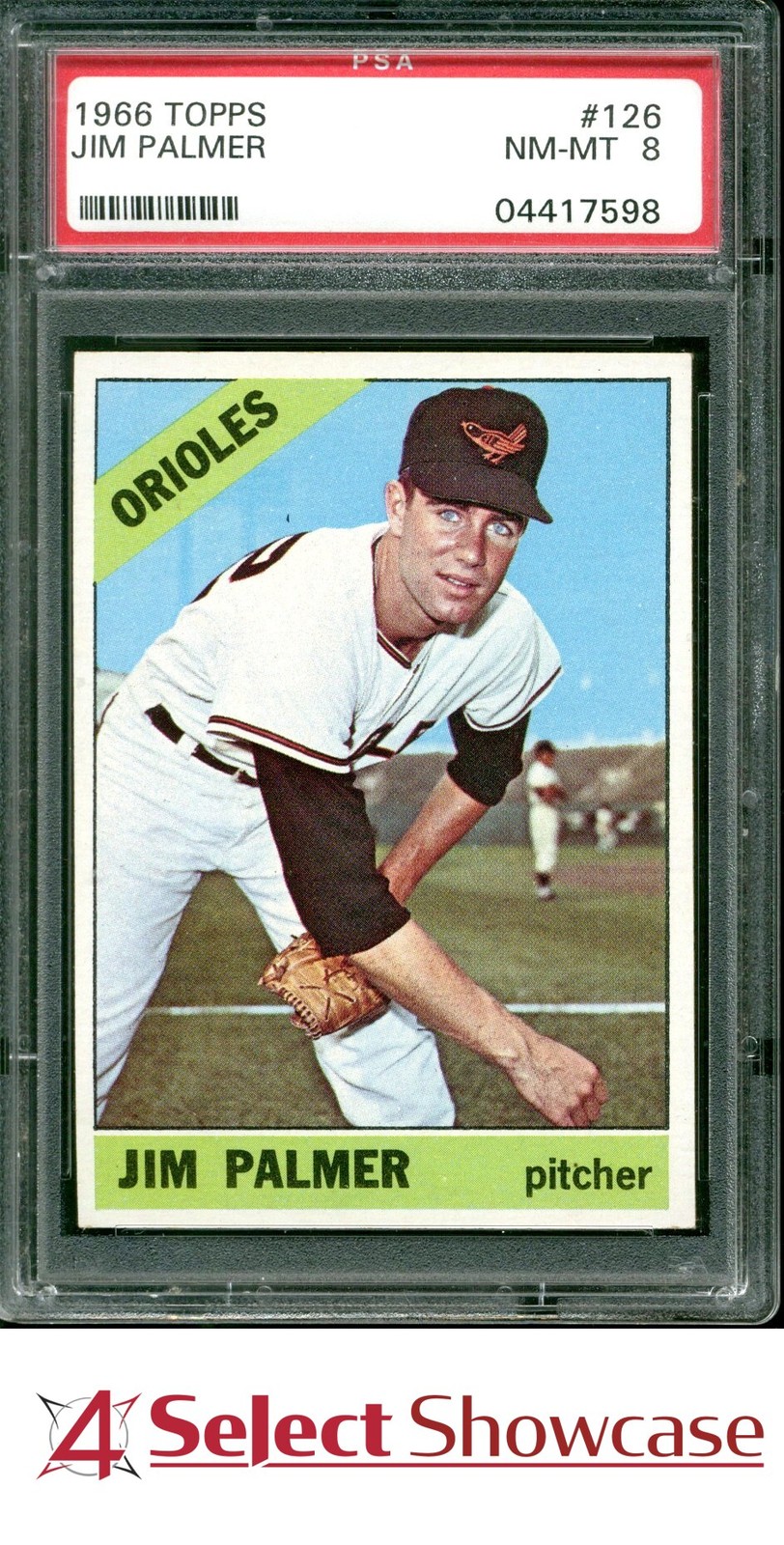 1966 TOPPS #126 JIM PALMER RC ORIOLES HOF PSA 8