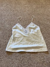 Vintage Cinema Etoile Lingerie Slip Cami White Large Satin V Neck Feminine