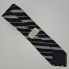 Robert Talbot Hand Sewn for Gary Lund Navy Blue Striped 100% Silk Necktie 57x3