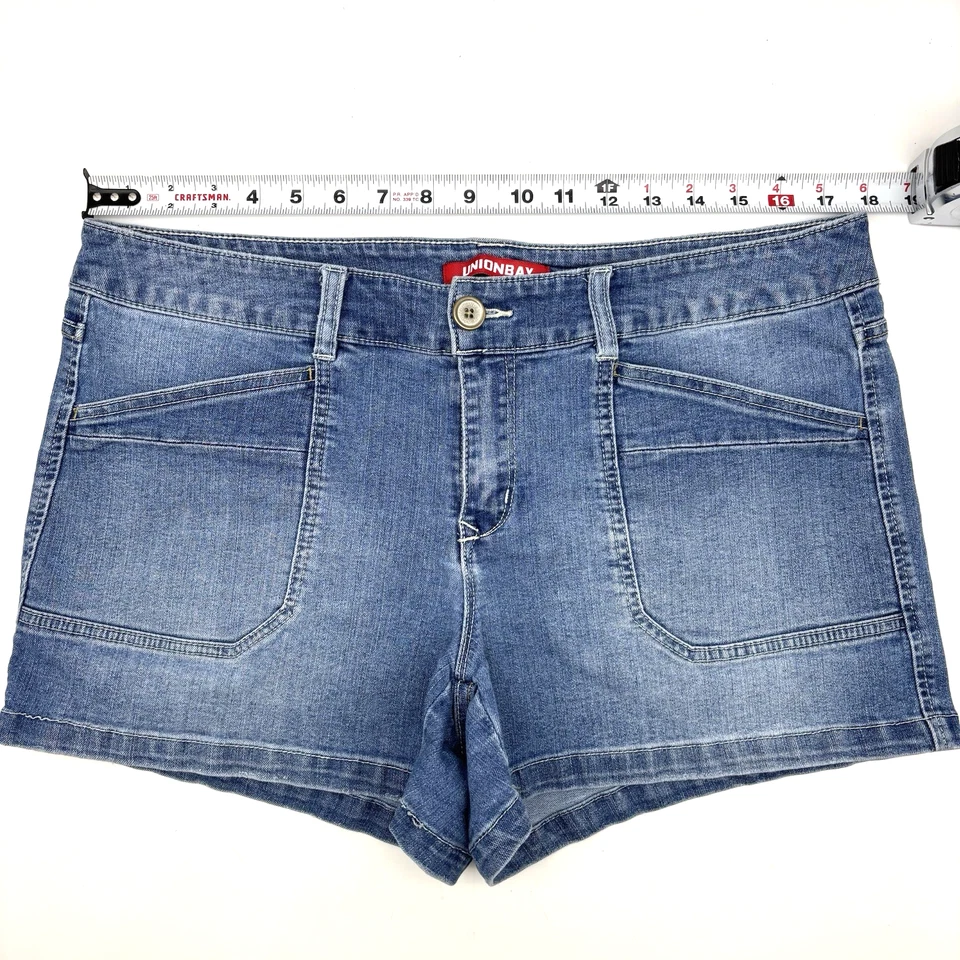 Pantalones Cortos De Colección Años 90 Y2K Union Bay Lavado Ligero Tiro Medio Elastizados Denim Jr 15 35x3.5" Foto 3 de 4