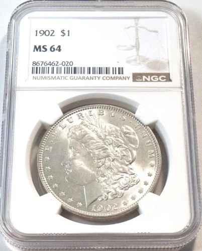 1902 P $1 NGC MS 64 Morgan Silver Dollar, Better Semi-KEY Date Uncirculated Coin