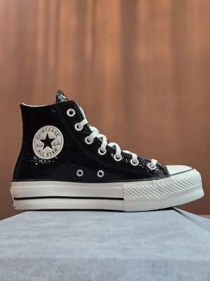 Converse CTAS Lift High Women's 7 Sneakers Black Leather Platform Crinkled
