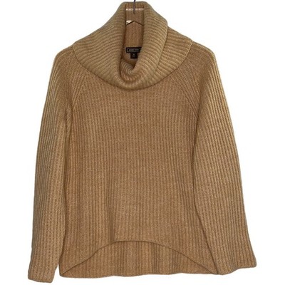 J Crew S Point Sur Mohair Ribbed Turtleneck Cowl Sweater Tan Chunky Neutral