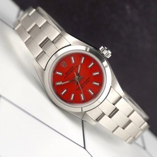 Rolex Oyster Perpetual 25mm Stainless Steel Red Dial Watch 67180 10