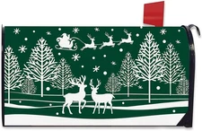 Green Christmas Mailbox Cover Magnetic Standard Size 20.5" X 18", Xmas Tree Rein