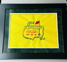 Nick Faldo Signed Masters Flag Auto Inscription Winning Years Framed Autograph 