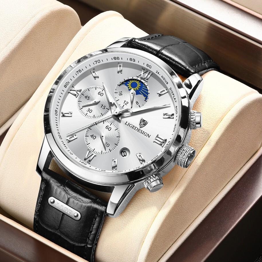 Montre en acier inoxydable homme style d'affaires design analogique argenté