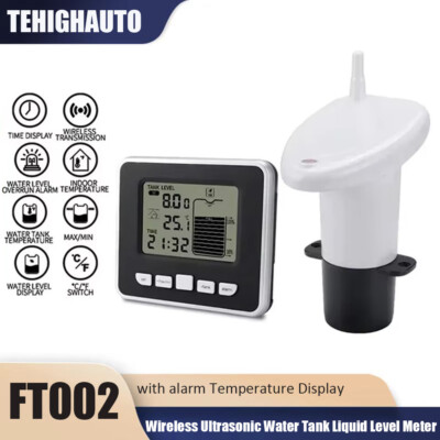 Ultrasonic Wireless Water Tank Liquid Depth Level Meter w/Temperature Display