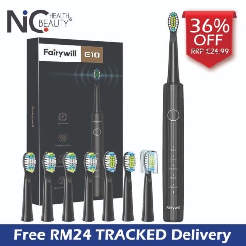Cepillo de dientes sónico Fairywill E10 eléctrico recargable USB 5 modos 8 cabezales de viaje - Imagen 1 de 8