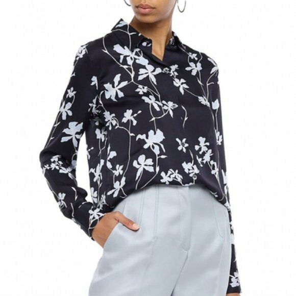 NWT Equipment Essential Navy Floral Satin Blouse XS