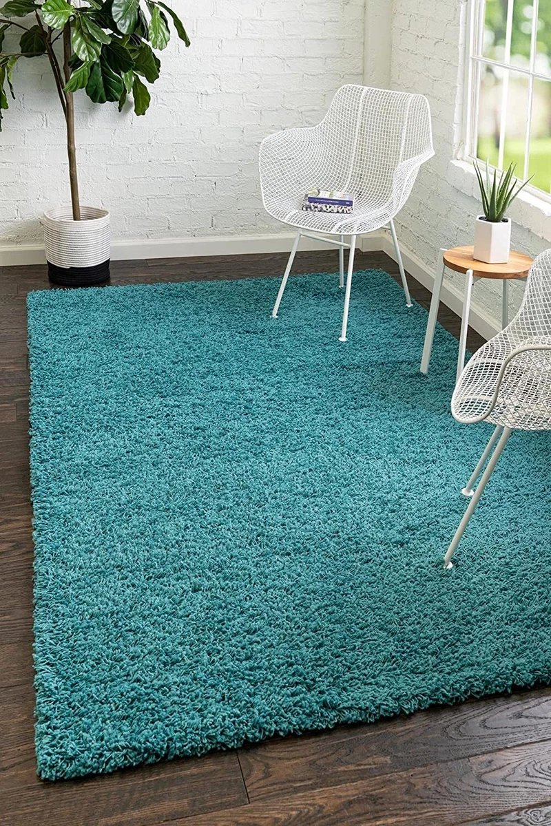 Aqua Blue Indoor Shag Carpet Mat Area Rug 3 x 5 4 x 6 5 x 8 Ft Stain  Resistant