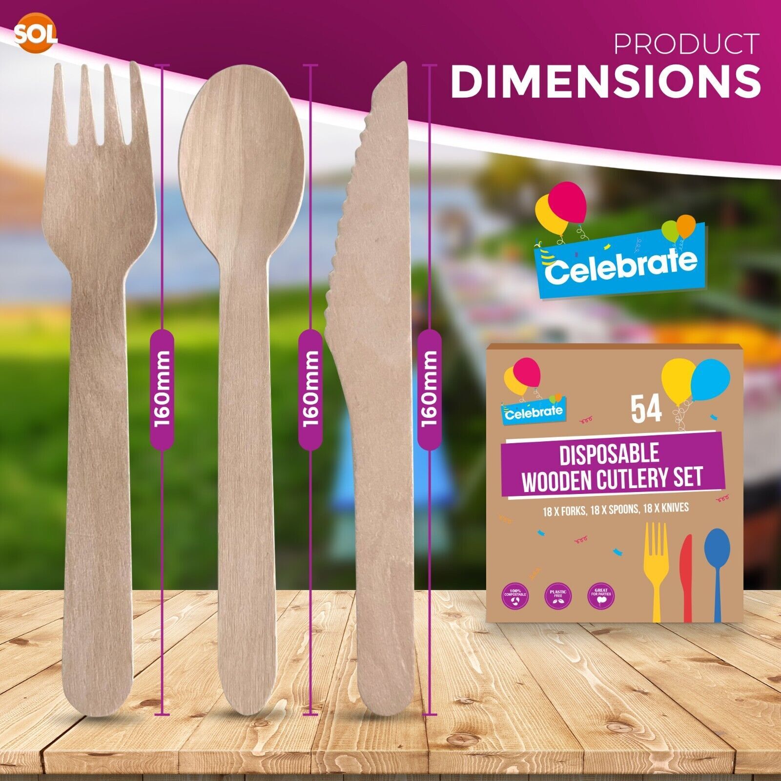 54972 Disposable Wooden Cutlery Set Biodegradable Disposable Forks