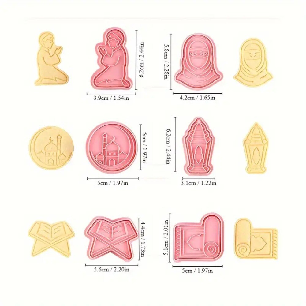 6pcs Plastic Ramadan Biscuit Molds DIY Ramadan Cookie Embosser Kitchen