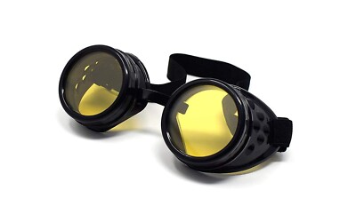 Steampunk Brille schwarz mit gelben Gläsern Cyber Vintage Retro Schweißerbrille