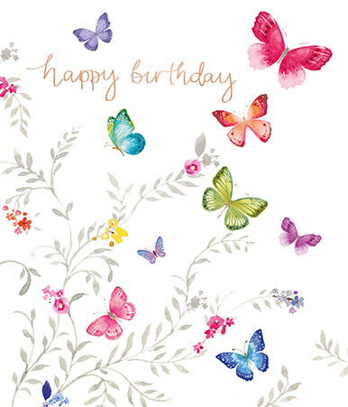 Beautiful Butterflies Happy Birthday Card - Colourful Illustration Greeting Card