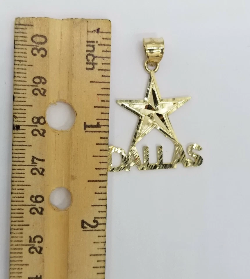 Colgante vaquero de oro amarillo de 10 quilates con dije de estrella de Dallas corte diamante para hombres y mujeres real  Foto 4 de 4